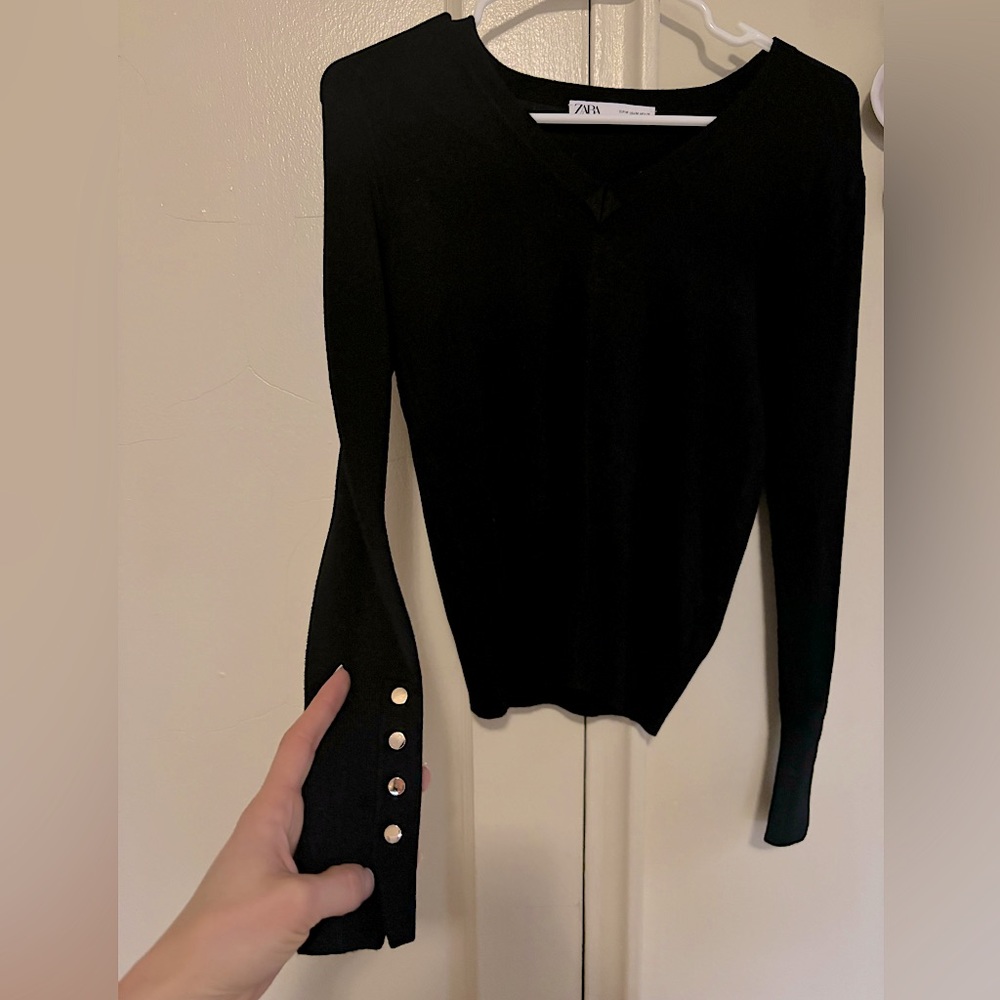 Zara V Neck Sweater with Button Sleeves